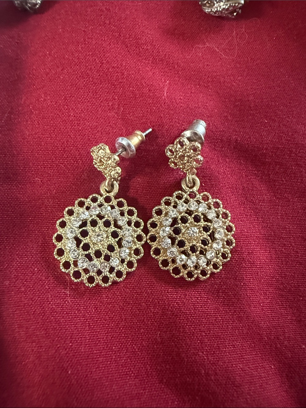 Gold-Tone Crystal Filigree Drop Earrings